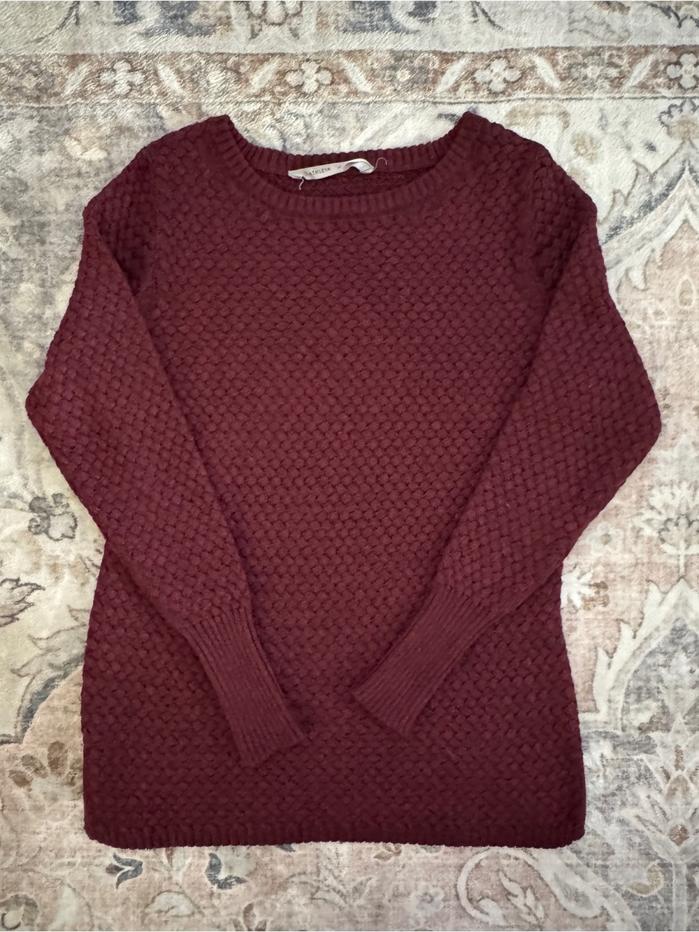 Athleta Deep Wine Crewneck Textured Knit Sweater